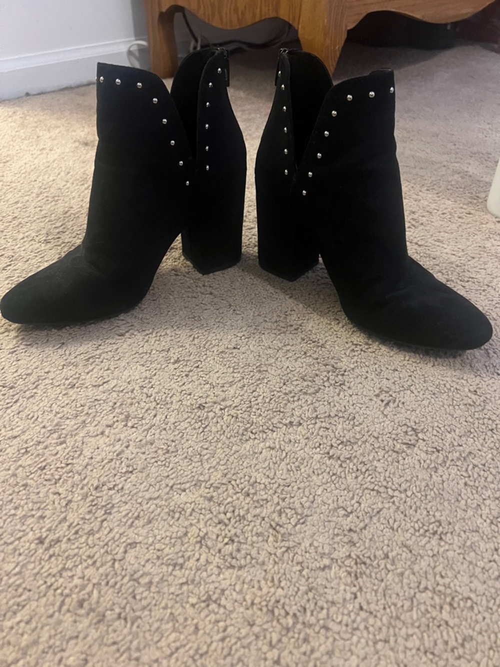 Black Studded Suede Ankle Boots - Women's Fashion Heel A NEW DAY